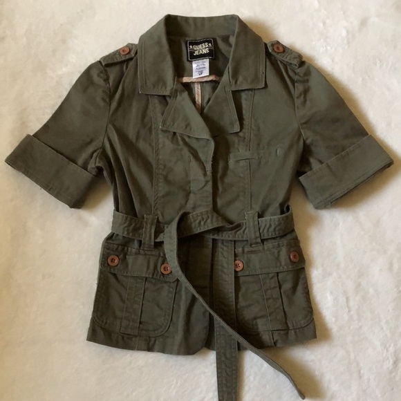 🫒 GUESS VINTAGE Belted Green Utility Jacket - Picture 2 of 8